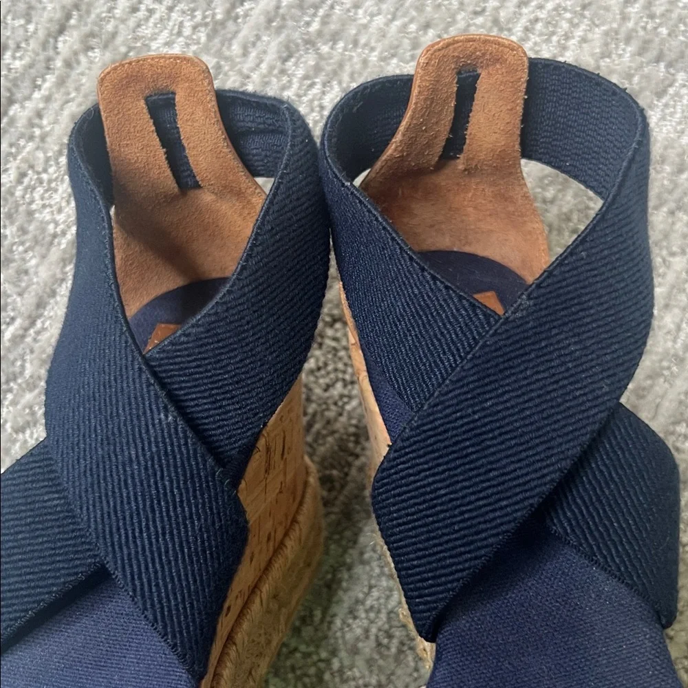 Tory Burch Natanya Wedge Espadrille Sandals Navy Blue